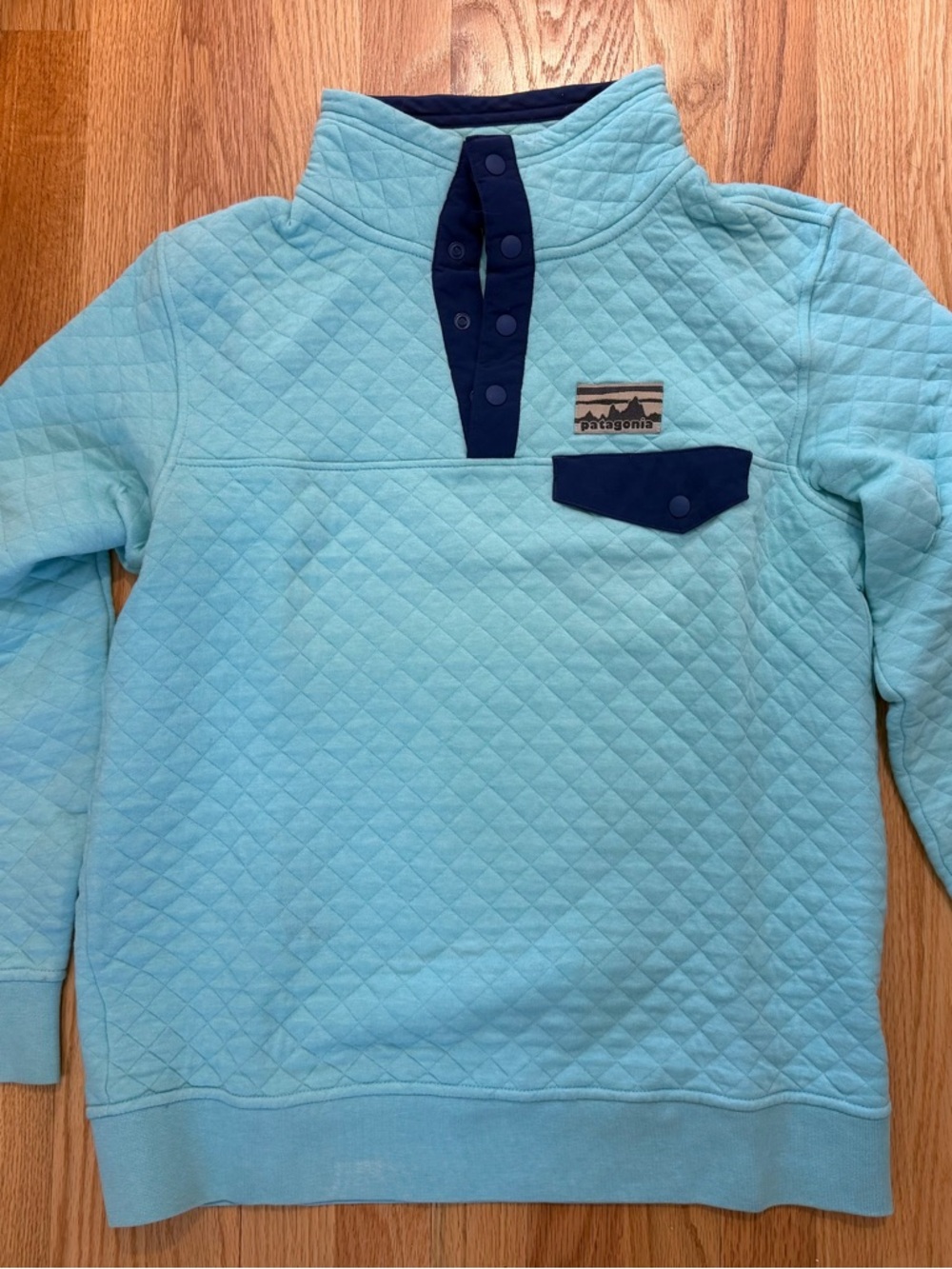 Patagonia Quilted Snap Pullover - Aqua Blue with Navy Trim
